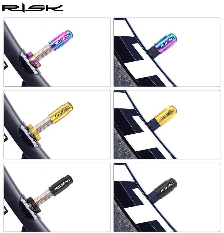 RISK FV55/AV55 Titanium Bicycle Valve Caps – Presta & Schrader Bike Tire Valve Dust Covers for Road MTB Bikes