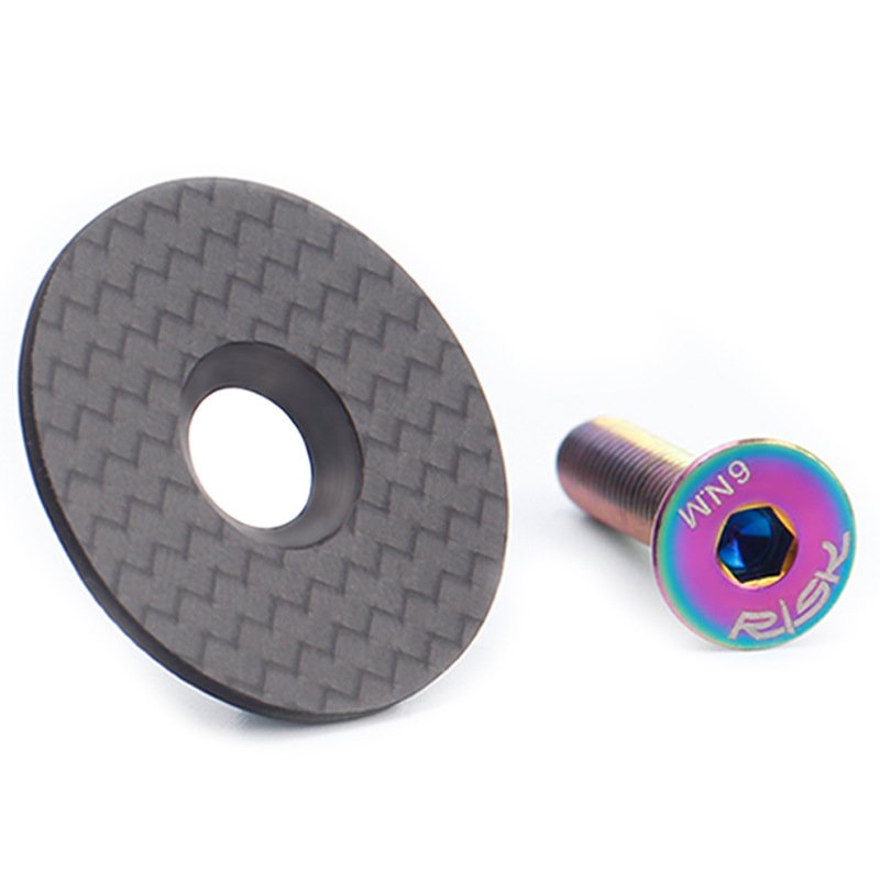 RISK Parts Carbon Fiber Headset Cap for Mountain and Road Bikes Stem Cap for OD2 Forks Titanium Alloy Screws Bolts RA112