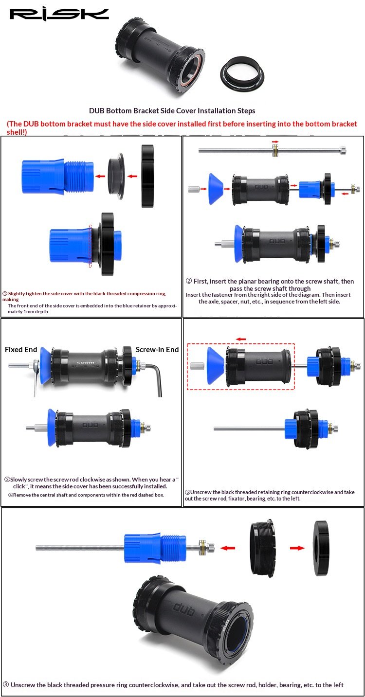 RISK RL293-RL298 Bike Bottom Bracket Dust Cap Removal & Installation Tool Set for 24mm/29mm Spindle BB52 DUB