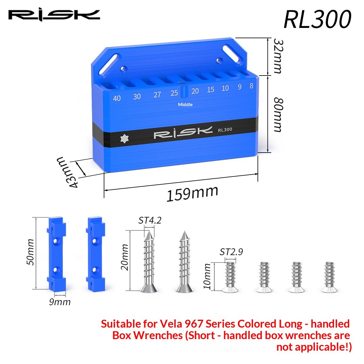RISK Wall-Mounted Organizer Rack for Long Hex Key & Torx Wrench Sets, Bike Tool Storage Holder, RL299/RL300