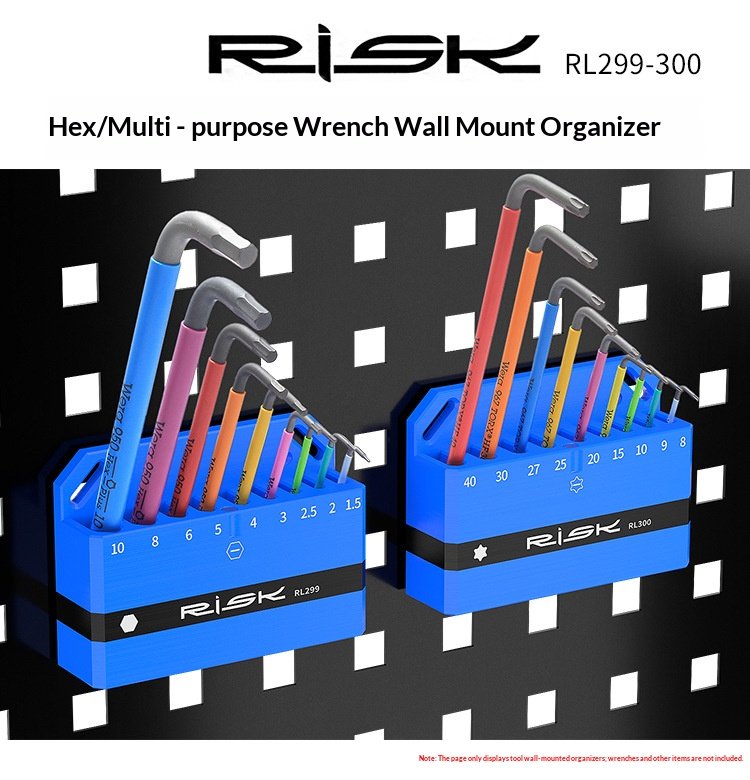 RISK Wall-Mounted Organizer Rack for Long Hex Key & Torx Wrench Sets, Bike Tool Storage Holder, RL299/RL300