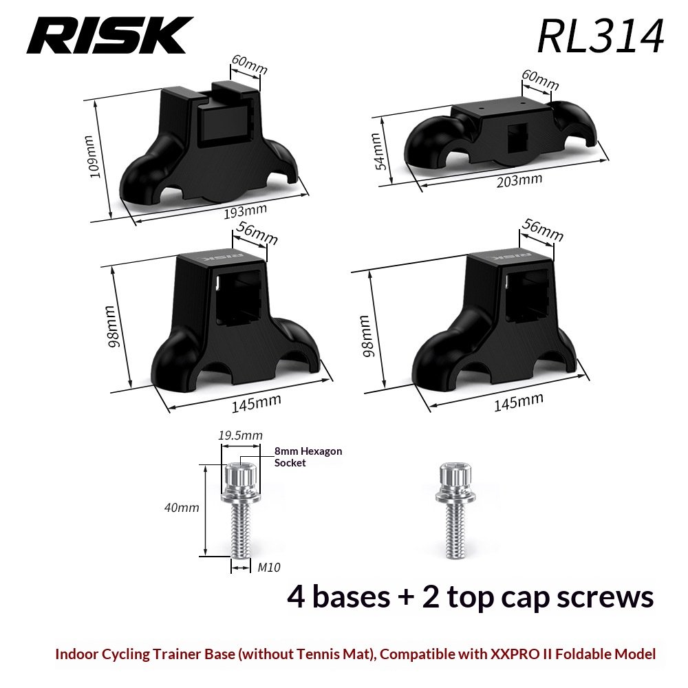 RISK Rocker Feet Base Kit for Indoor Bike Trainers – Shock-Absorbing Tennis Ball Pads for X2, X2 MAX, XX PRO Gen 1/Gen 2/Folding Models