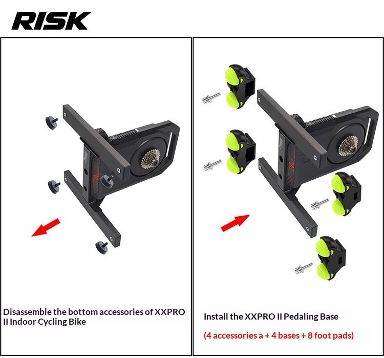 RISK Rocker Feet Base Kit for Indoor Bike Trainers – Shock-Absorbing Tennis Ball Pads for X2, X2 MAX, XX PRO Gen 1/Gen 2/Folding Models