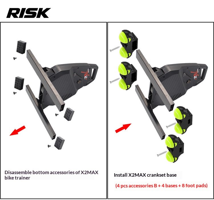 RISK Rocker Feet Base Kit for Indoor Bike Trainers – Shock-Absorbing Tennis Ball Pads for X2, X2 MAX, XX PRO Gen 1/Gen 2/Folding Models