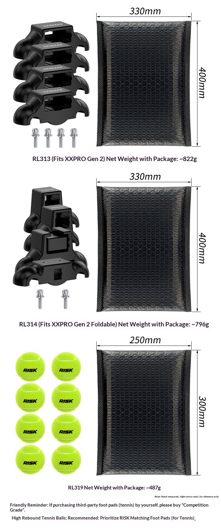 RISK Rocker Feet Base Kit for Indoor Bike Trainers – Shock-Absorbing Tennis Ball Pads for X2, X2 MAX, XX PRO Gen 1/Gen 2/Folding Models