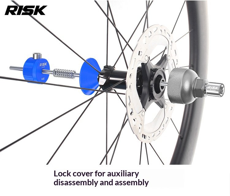 RISK RL327–RL330 Bicycle Bottom Bracket & Center Lock Anti-Drop Tool, Quick Release Retaining Fixture with Ratchet Wrench and Wall Storage Rack