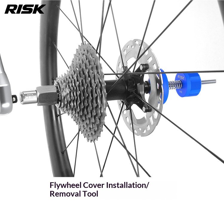 RISK RL327–RL330 Bicycle Bottom Bracket & Center Lock Anti-Drop Tool, Quick Release Retaining Fixture with Ratchet Wrench and Wall Storage Rack