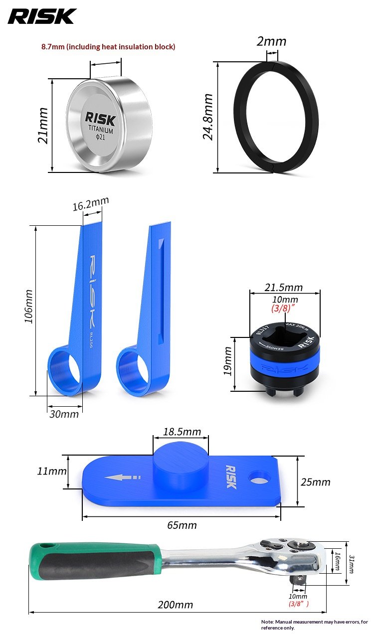 RISK RT146 Titanium Disc Brake Caliper Piston Repair Kit for Shimano R7170 R8170 R9270, Piston O-Rings, Reset Tool, Side Cover Tool and 3/8″ Ratchet Wrench