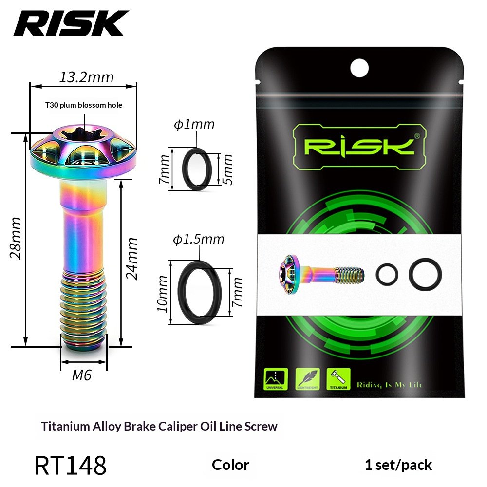 RISK Titanium Brake Caliper Bolts for Road Bike Hydraulic Disc Brakes, T30 M6 Locking Bolt & Banjo Oil Line Bolt for Shimano R7070 R8070 R8170