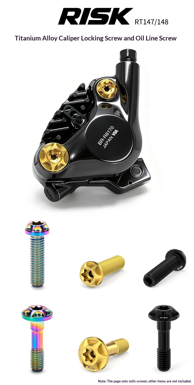 RISK Titanium Brake Caliper Bolts for Road Bike Hydraulic Disc Brakes, T30 M6 Locking Bolt & Banjo Oil Line Bolt for Shimano R7070 R8070 R8170