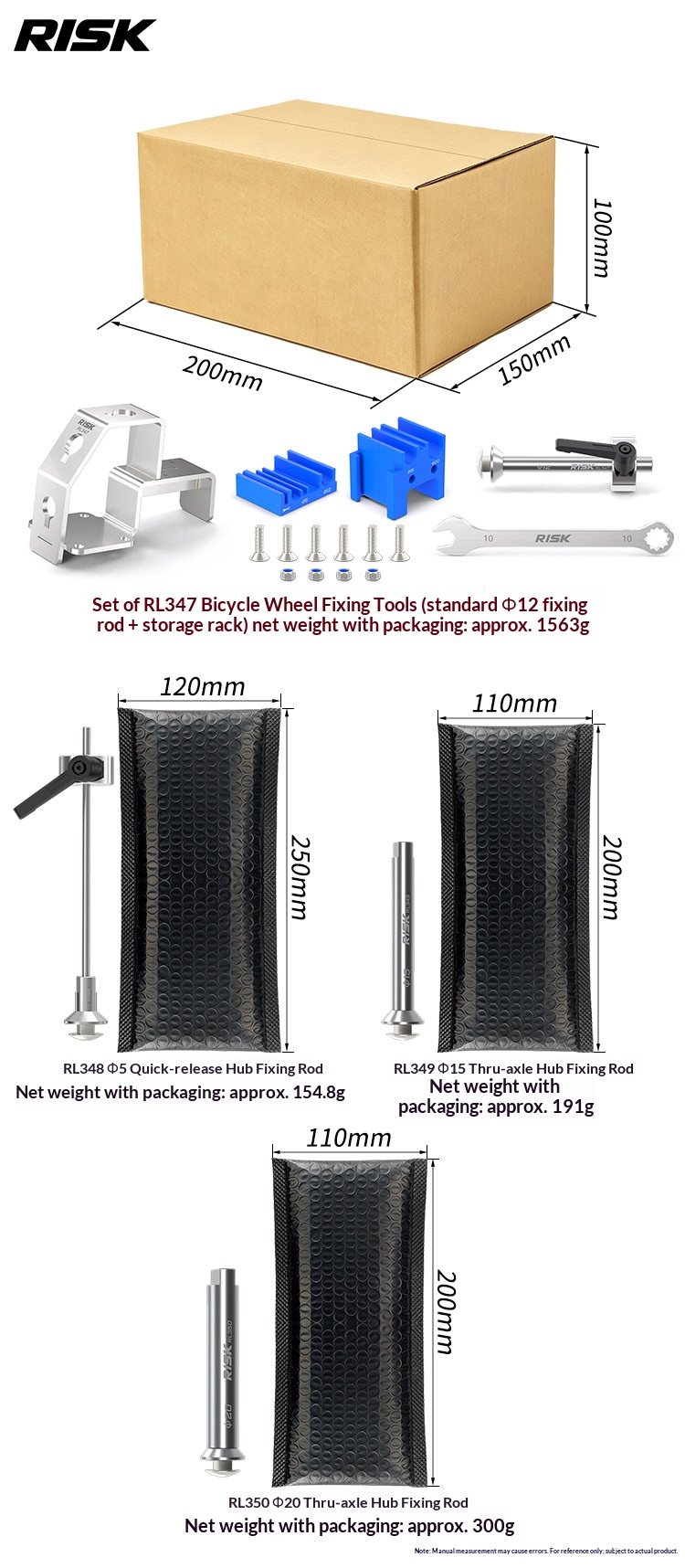 RISK RL347-350 Bicycle Wheel Hub Fixing Tool Set for MTB Road Bike Wheelset Maintenance, Quick Release & Thru Axle Hub Holder