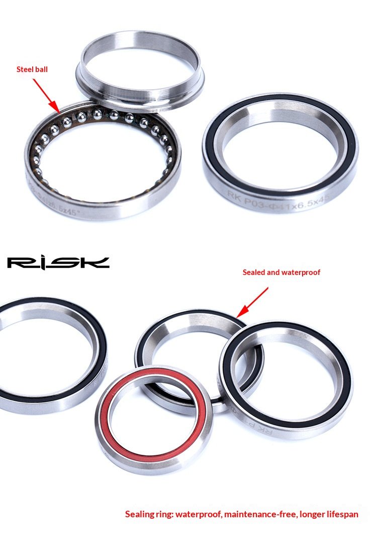 RISK RA150 Bicycle Headset Bearing 41/41.8/47/49/52mm Sealed Steel Double Bearing for MTB Road Bike Headset Repair