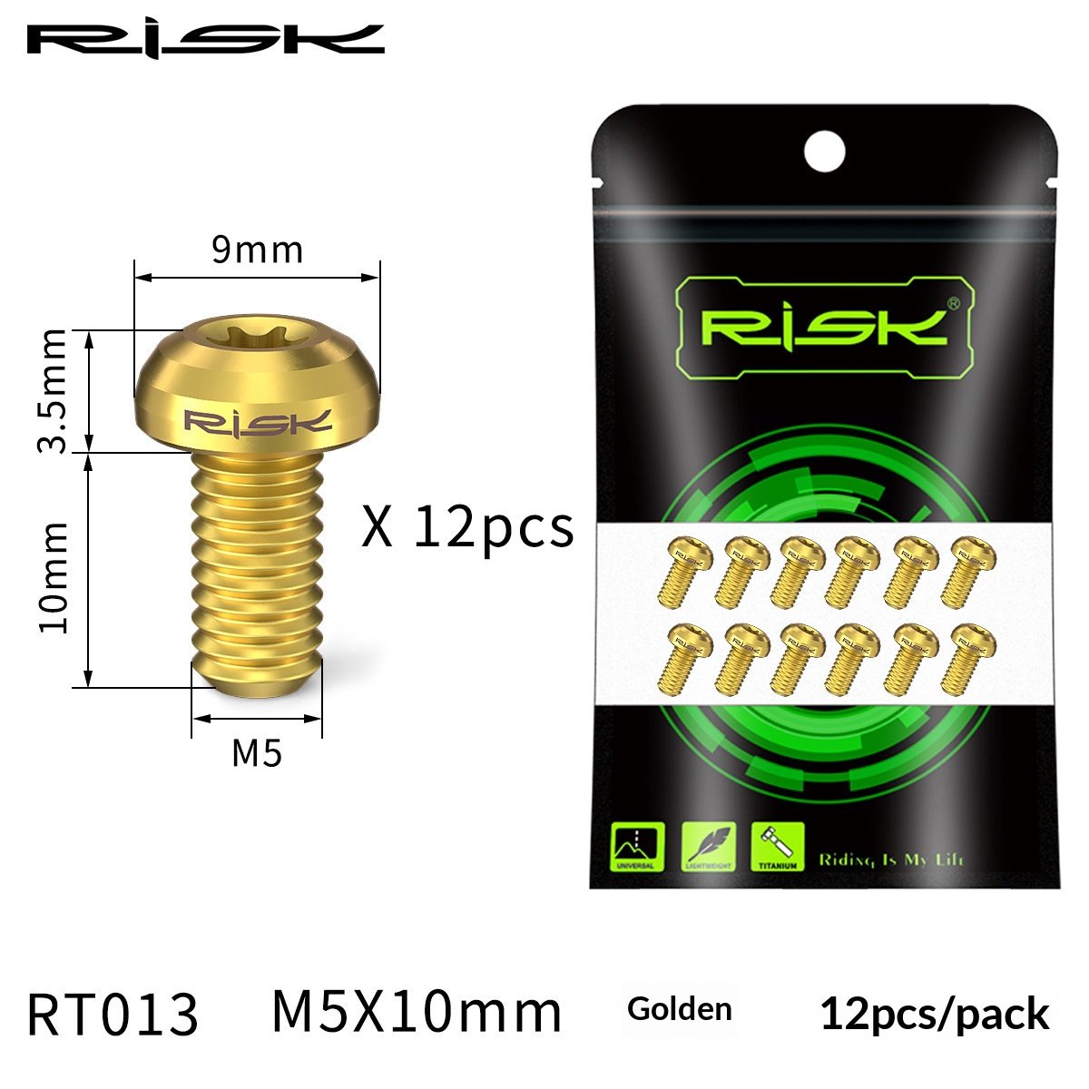 RISK RT013 Titanium M5x10mm T25 Disc Brake Rotor Bolts 12PCS
