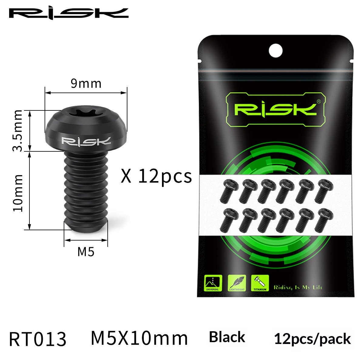 RISK RT013 Titanium M5x10mm T25 Disc Brake Rotor Bolts 12PCS
