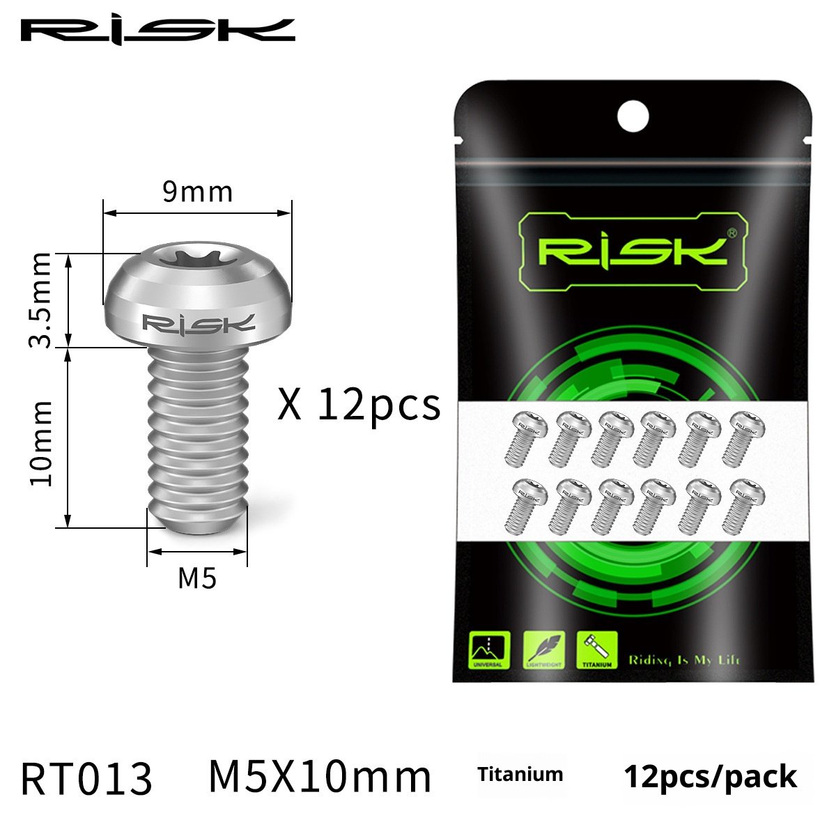 RISK RT013 Titanium M5x10mm T25 Disc Brake Rotor Bolts 12PCS
