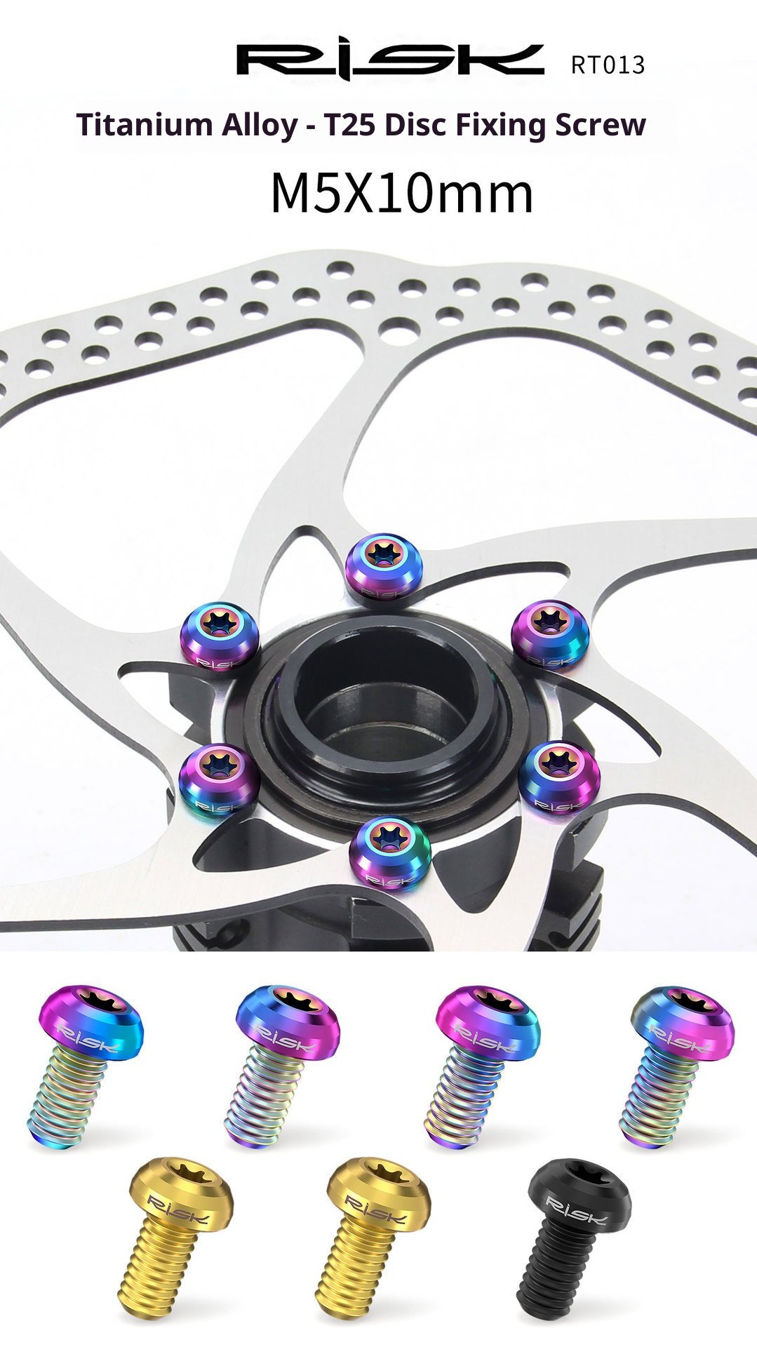 RISK RT013 Titanium M5x10mm T25 Disc Brake Rotor Bolts 12PCS