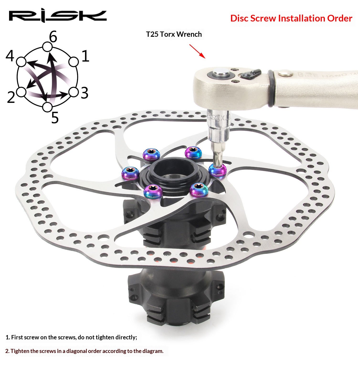 RISK RT013 Titanium M5x10mm T25 Disc Brake Rotor Bolts 12PCS