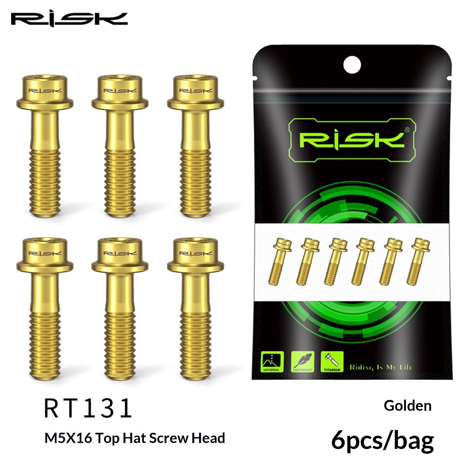 RISK RT131/RT132 Titanium M5 Stem Bolts 6pcs for Road MTB Bikes