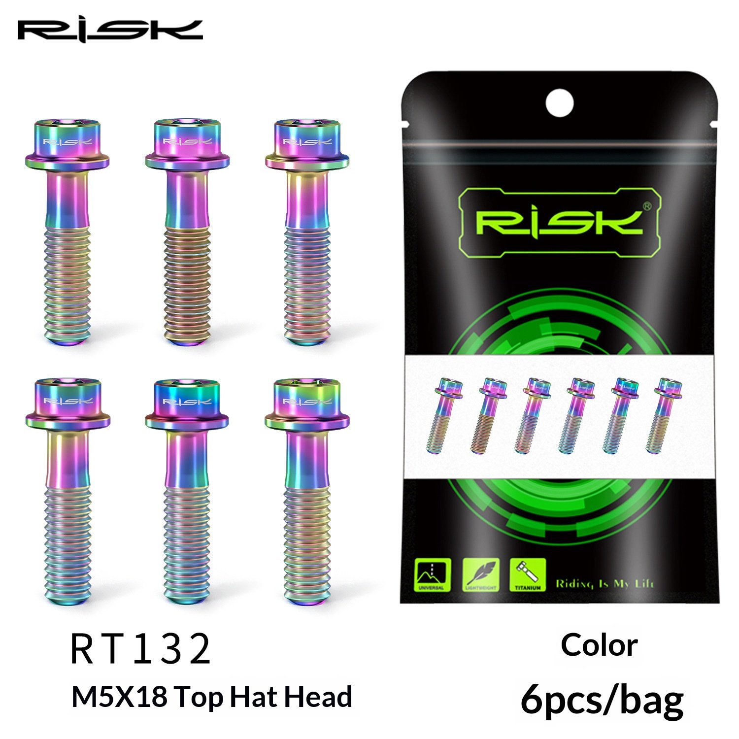 RISK RT131/RT132 Titanium M5 Stem Bolts 6pcs for Road MTB Bikes
