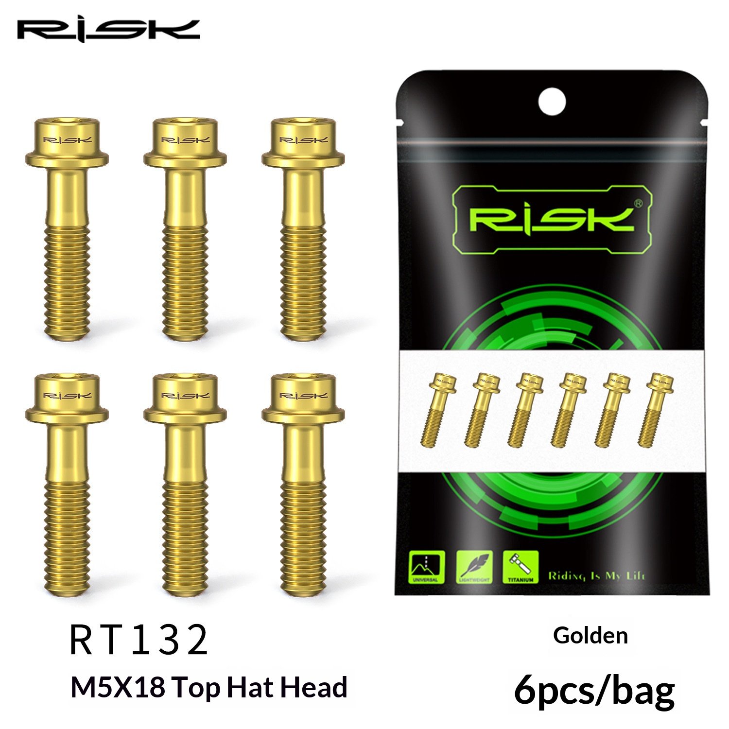 RISK RT131/RT132 Titanium M5 Stem Bolts 6pcs for Road MTB Bikes