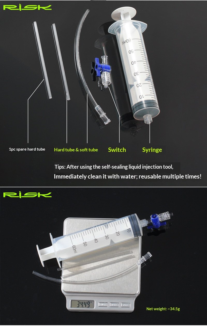 RISK RL225 Tubeless Tire Sealant Injector Syringe Kit for Road & MTB Bikes
