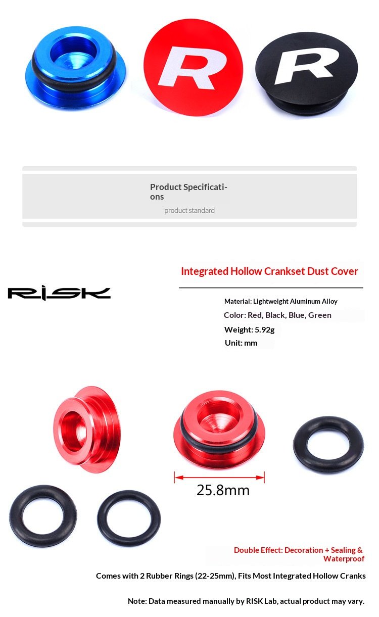 RISK RA124 Aluminum Integrated Hollow Crankset Dust Cover 22–25mm Waterproof Crank Cap
