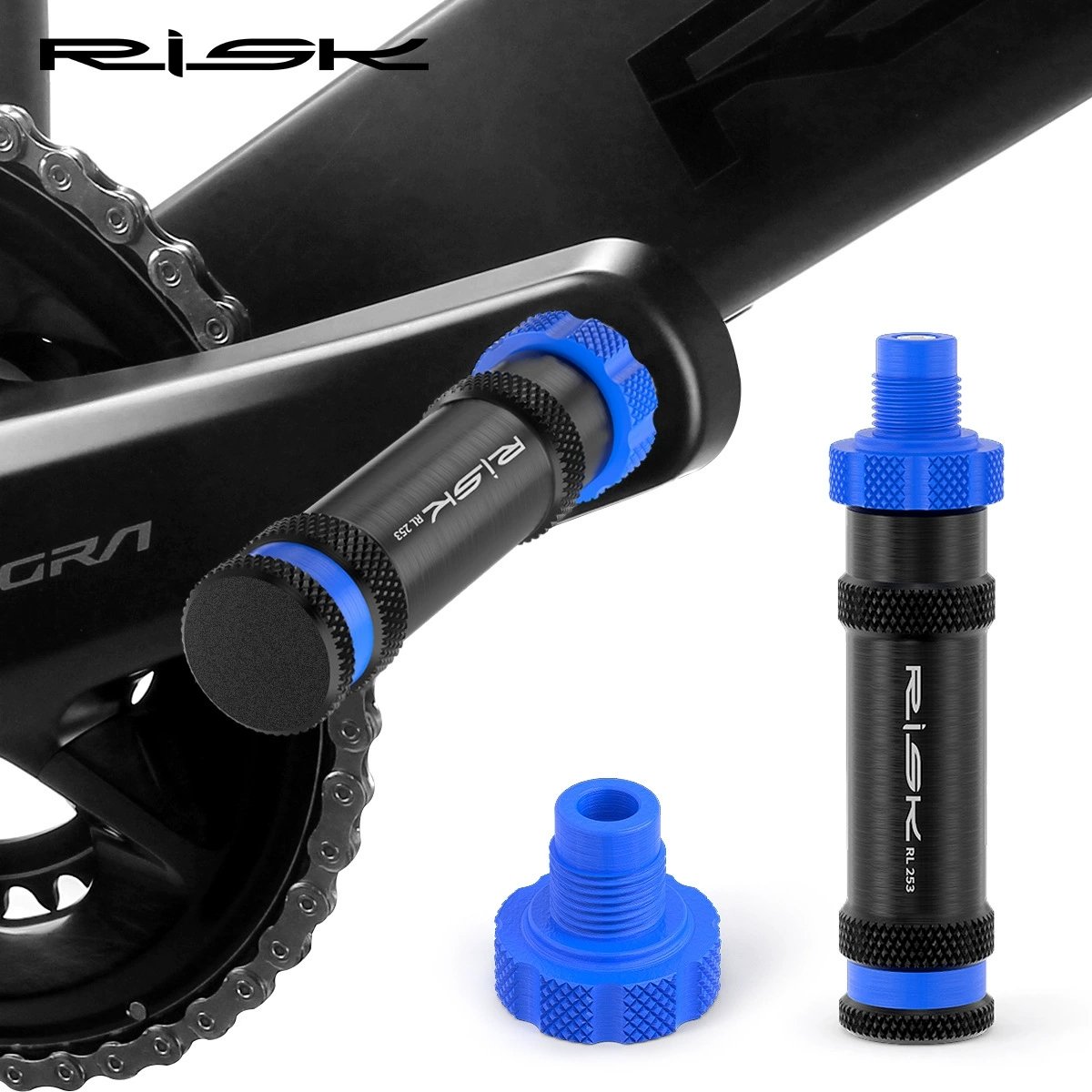RISK RL253 Bicycle Dummy Pedal Repair Tool, Right Thread Virtual Pedal for Drivetrain Adjustment with Spare Tool Head