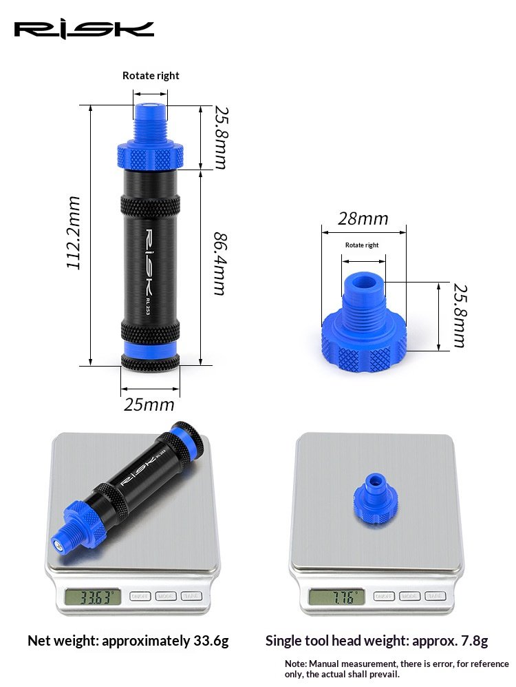 RISK RL253 Bicycle Dummy Pedal Repair Tool, Right Thread Virtual Pedal for Drivetrain Adjustment with Spare Tool Head