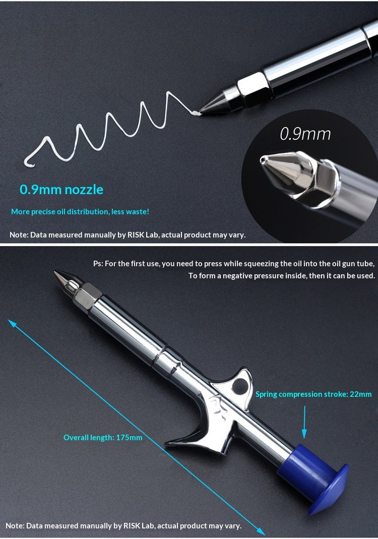 RISK KENWAY RL203 Bicycle Grease Gun, 0.9mm Precision Nozzle Lubrication Injector for 14mm Tube Grease