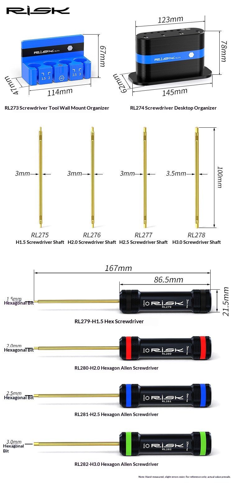 RISK RL273-RL282 Bike Hex Screwdriver Set Precision Allen Wrench Shafts & Storage Organizer Rack