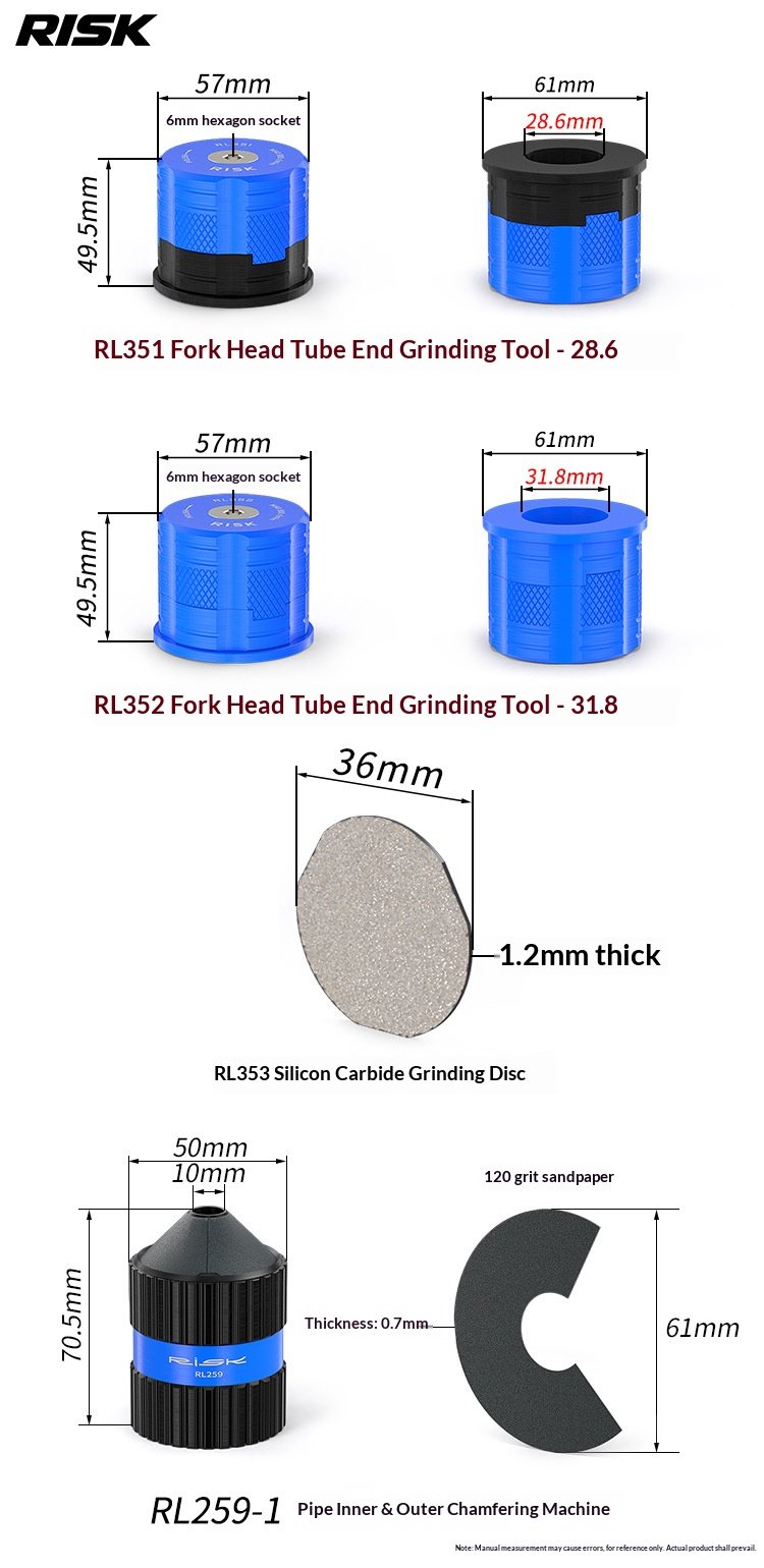 RISK RL351-353 Bike Carbon Fiber Fork Steerer Tube Facing Tool Headtube End Sander Chamfer Deburring Kit
