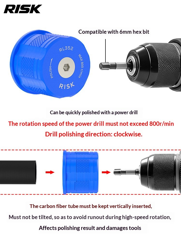 RISK RL351-353 Bike Carbon Fiber Fork Steerer Tube Facing Tool Headtube End Sander Chamfer Deburring Kit