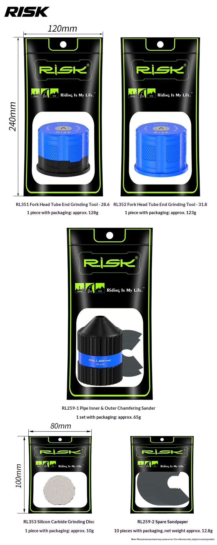 RISK RL351-353 Bike Carbon Fiber Fork Steerer Tube Facing Tool Headtube End Sander Chamfer Deburring Kit