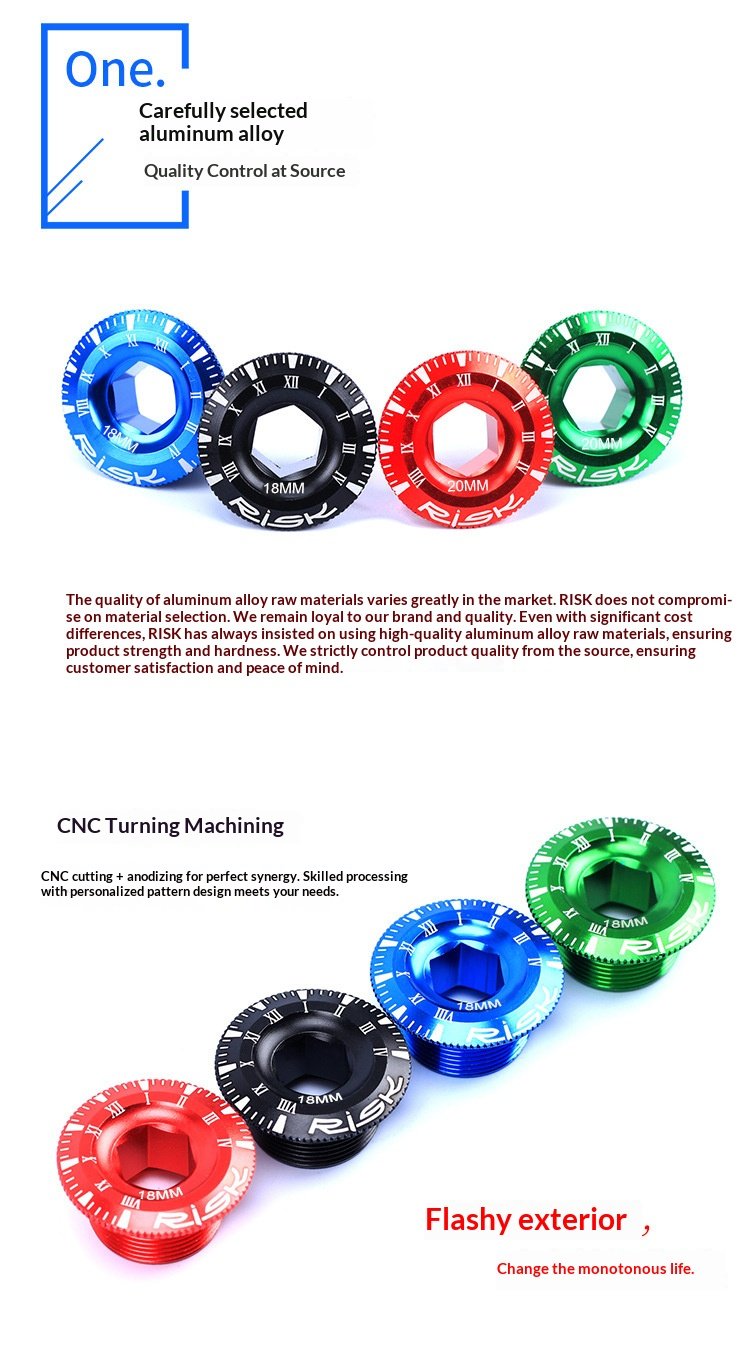 RISK 155 Aluminum Alloy Hollow Crank Arm Cap Bolt — M18/M20 × 9mm BB Bottom Bracket Dust Cover for Mountain & Road Bike, 10mm Hex Drive,