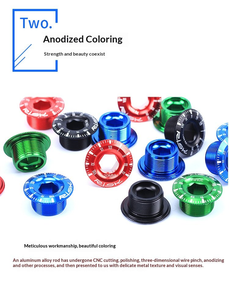 RISK 155 Aluminum Alloy Hollow Crank Arm Cap Bolt — M18/M20 × 9mm BB Bottom Bracket Dust Cover for Mountain & Road Bike, 10mm Hex Drive,