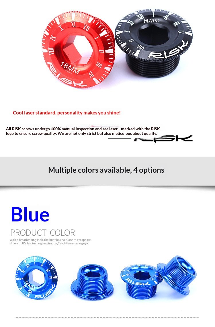 RISK 155 Aluminum Alloy Hollow Crank Arm Cap Bolt — M18/M20 × 9mm BB Bottom Bracket Dust Cover for Mountain & Road Bike, 10mm Hex Drive,