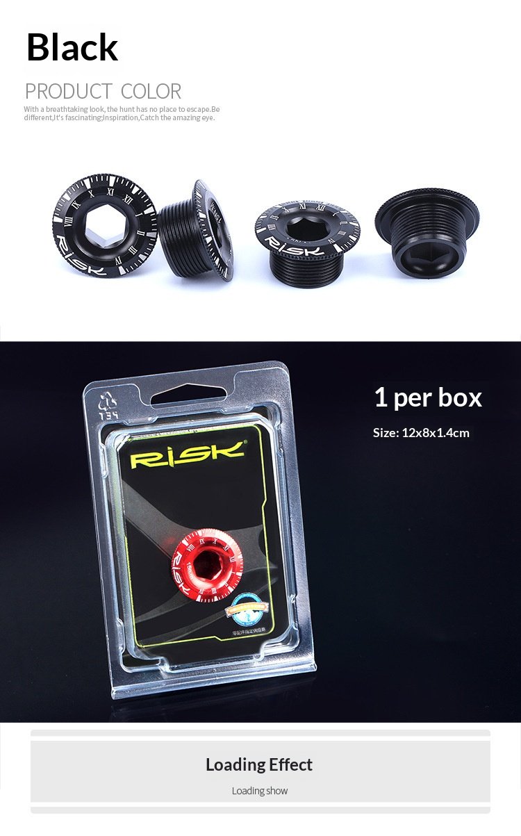 RISK 155 Aluminum Alloy Hollow Crank Arm Cap Bolt — M18/M20 × 9mm BB Bottom Bracket Dust Cover for Mountain & Road Bike, 10mm Hex Drive,