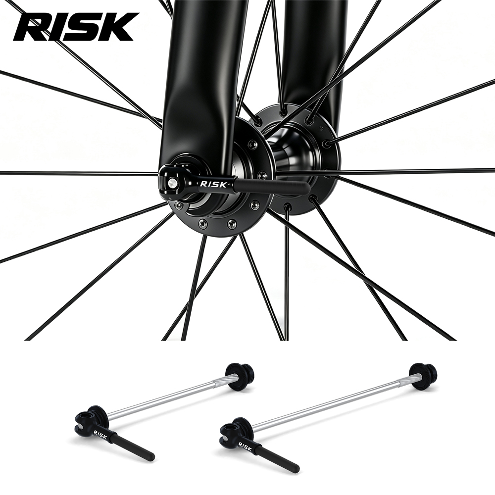 RISK RA163 Titanium Quick Release Skewer Set, Carbon Fiber Levers, Front & Rear, 40g, Stainless Steel