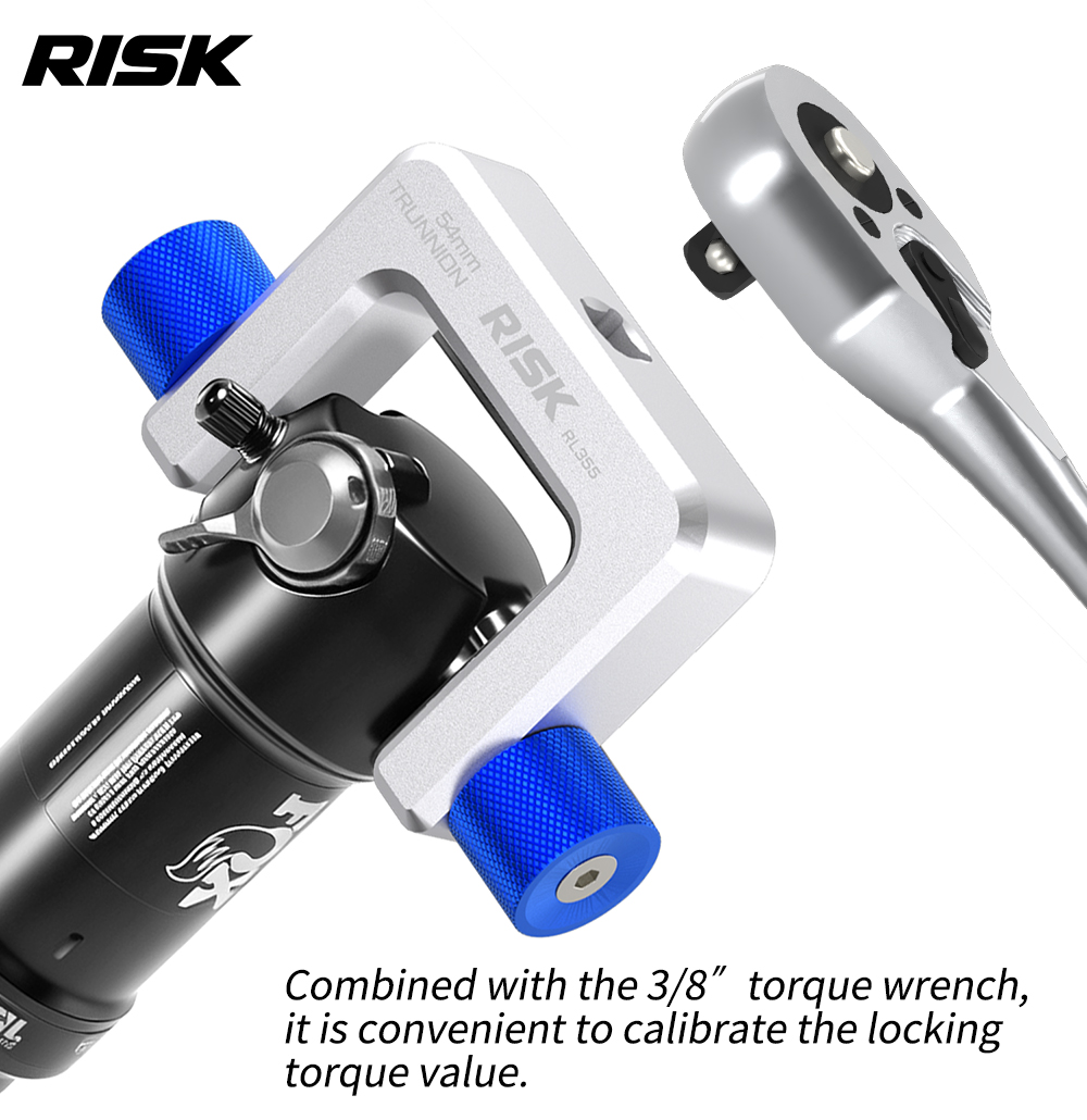 RISK RL355 54mm Trunnion Rear Shock Holding Tool with Captive Screws and 3/8-Inch Drive for Bicycle Shock Service
