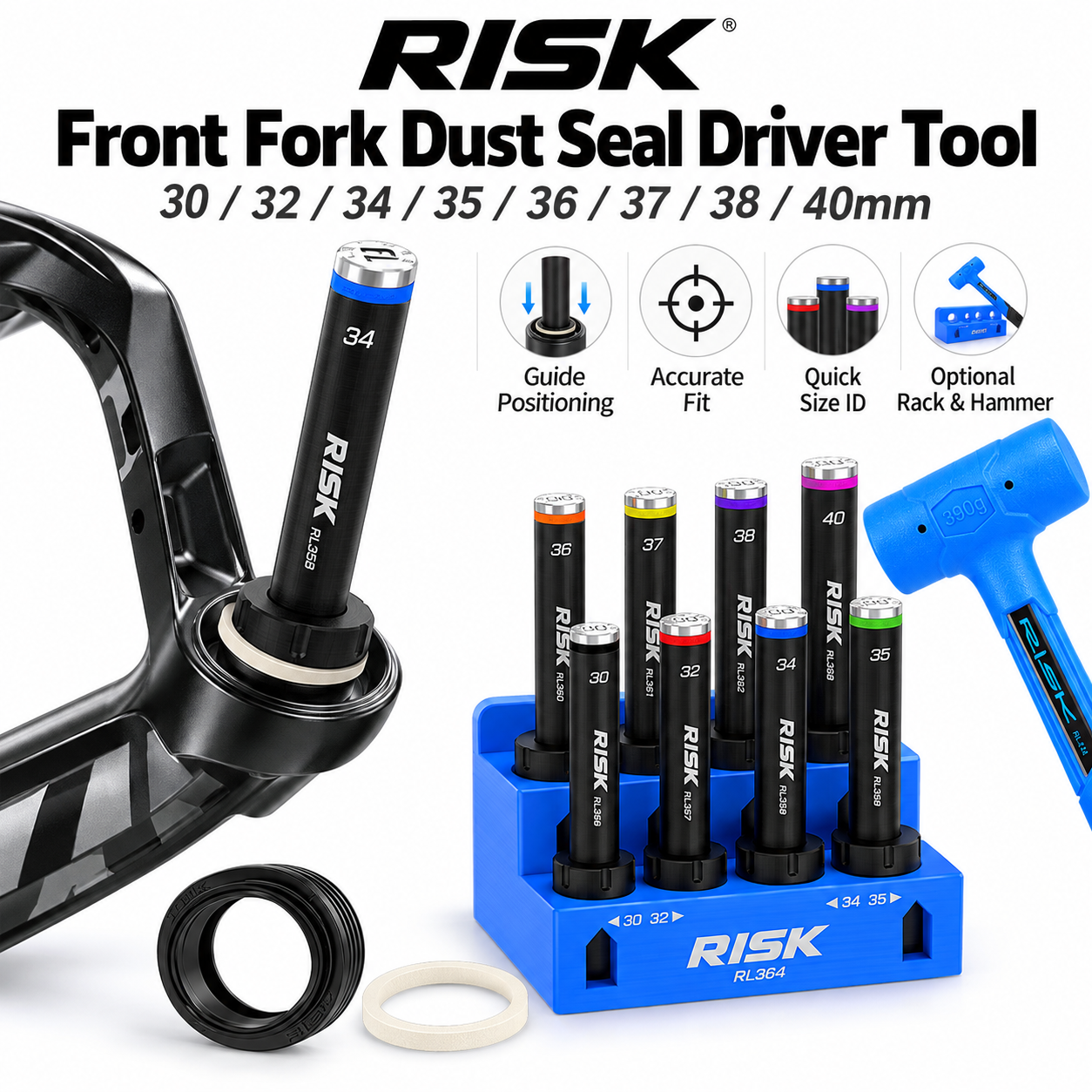 RISK Bicycle Front Fork Dust Seal Driver Tool Suspension Fork Seal Installation Maintenance Bike Tools and Accessories